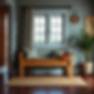 Rustic bench made from reclaimed wood in a cozy entryway setting