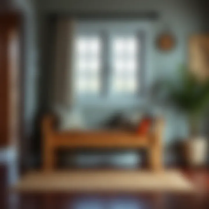 Rustic bench made from reclaimed wood in a cozy entryway setting