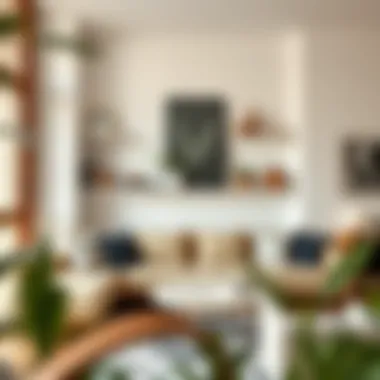 Stylishly curated small open shelves in a living room