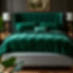 Luxurious dark green velvet comforter set displayed on a stylish bed