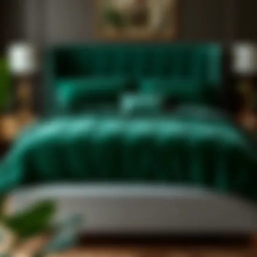 A Luxurious Display of Dark Green Velvet Comfort Luxurious dark green velvet comforter set displayed on a stylish bed