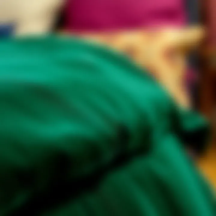 Exploring the Rich Texture of Velvet Close-up of rich texture of dark green velvet fabric