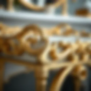 Intricate Design Details on Gold Vanity Chair Close-up of intricate design details on a gold vanity chair