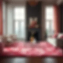 Luxurious pink glam rug in an elegant living room setting