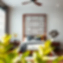 Elegant wooden screen divider complementing modern bedroom decor