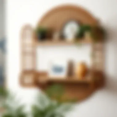Stylish Rattan Wall Shelf with Decor Stylish rattan wall shelf with decorative items