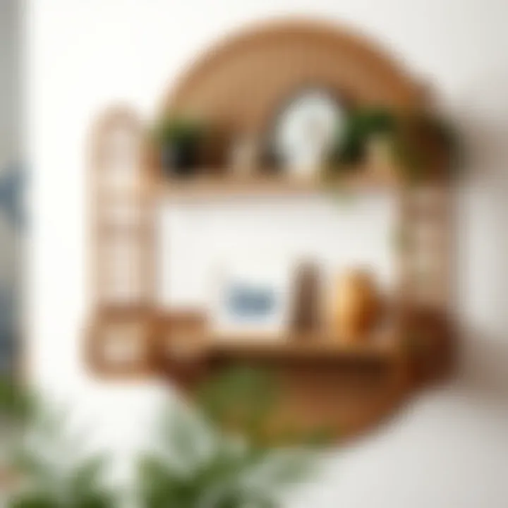 Stylish Rattan Wall Shelf with Decor Stylish rattan wall shelf with decorative items