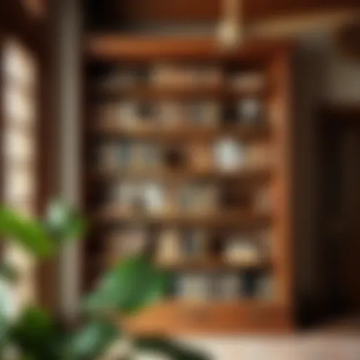 Historical bookshelf showcasing vintage design elements