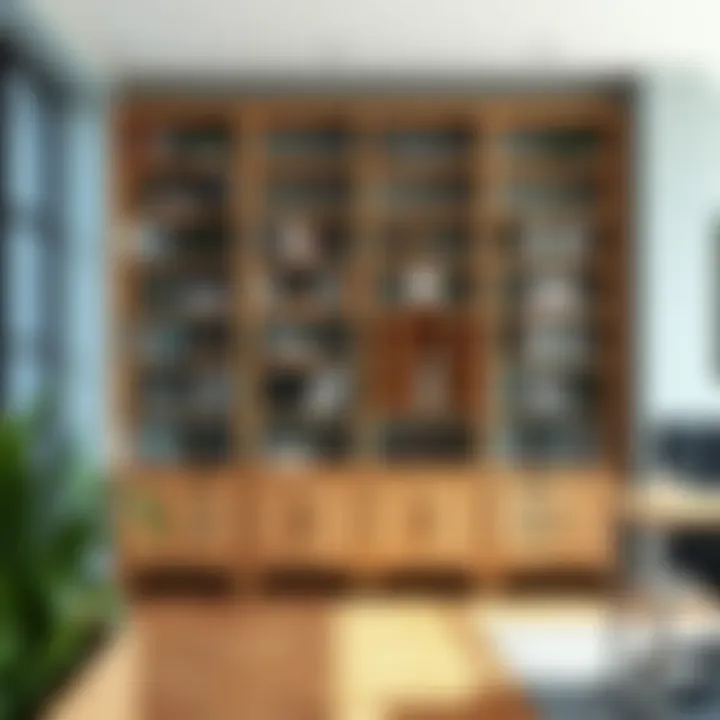 Eco-Friendly Design: Reclaimed Wood Bookshelves Stylish bookshelf made from reclaimed wood in an office setting