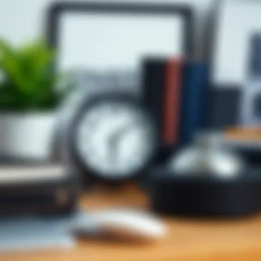 Modern Design Meets Functionality A sleek modern analogue clock nestled among contemporary office decor