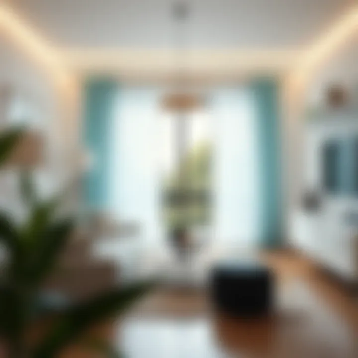 Modern Aesthetics: White Aqua Curtains in Contemporary Design Stylish interior featuring white aqua curtains and modern decor