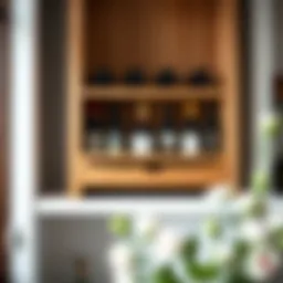 Elegant wooden wine bottle shelf insert showcasing various wine bottles