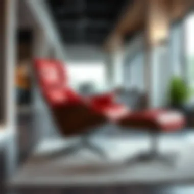 Ergonomic Design of Red Lounge Chair and Ottoman Red lounge chair with ottoman showcasing ergonomic design