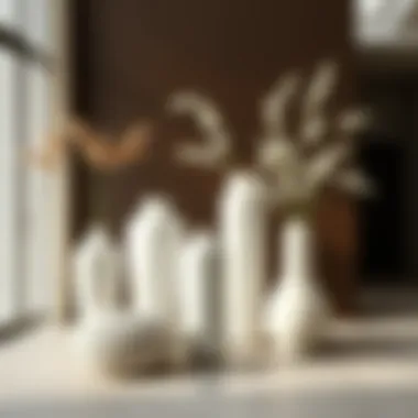 A collection of different large white floor vases showcasing various materials