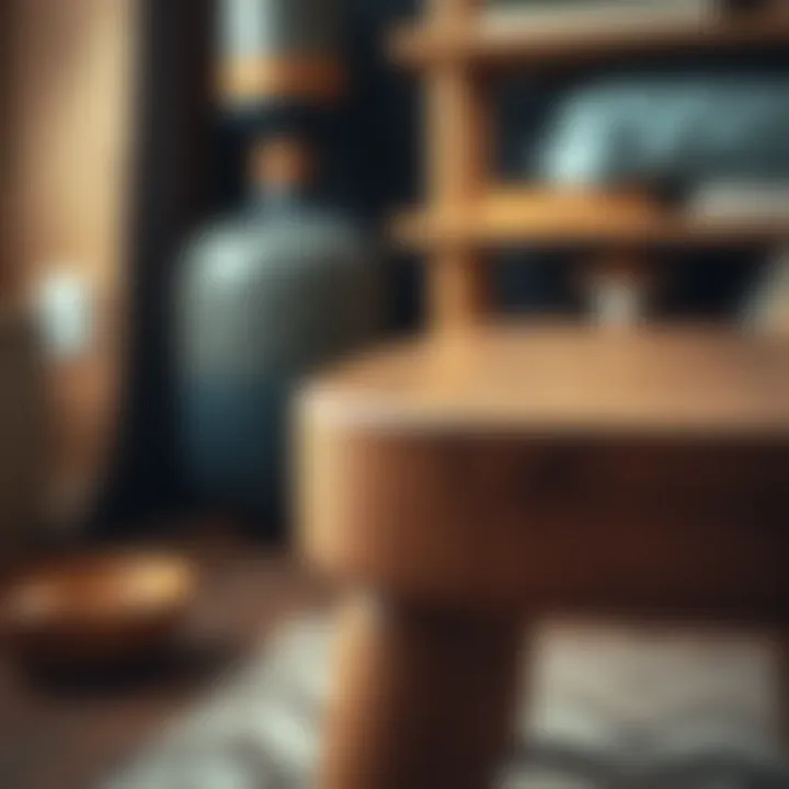 Close-up of a wooden bench stool showcasing craftsmanship