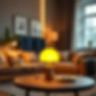Cozy living room with vibrant table light enhancing ambiance