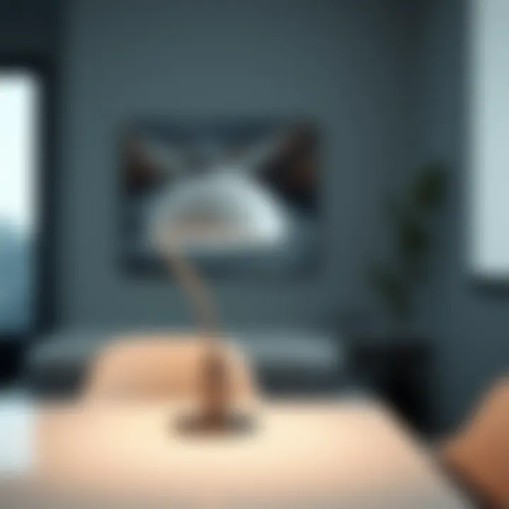 Minimalistic design featuring a sleek table lamp in a serene setting