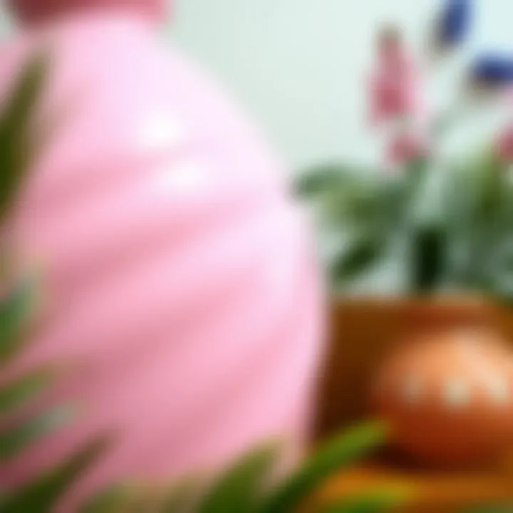 Close-up of a large pink vase showcasing artistic design