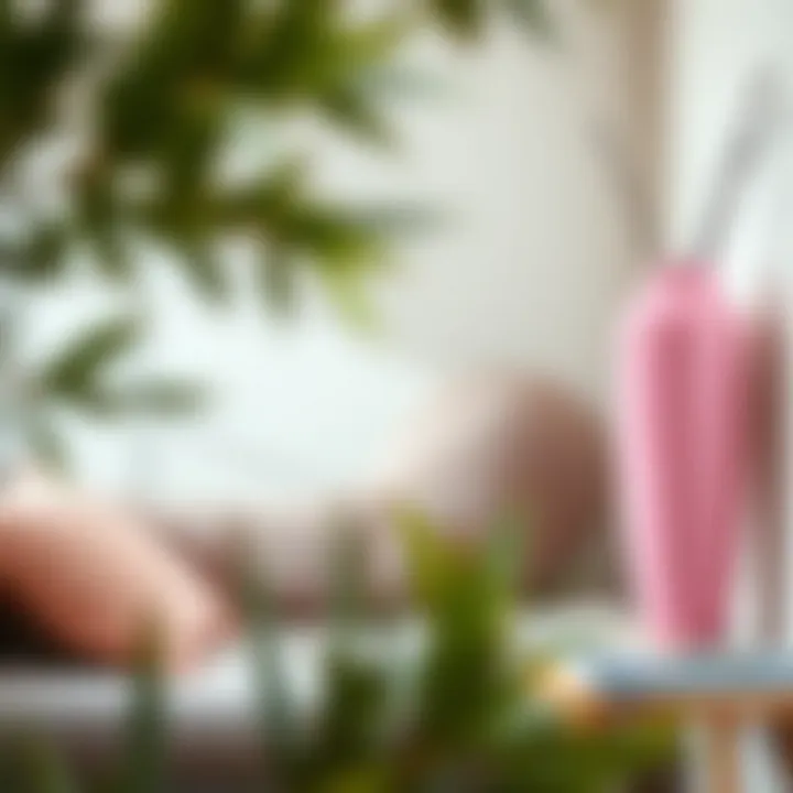 Stylish large pink vase in a cozy reading nook