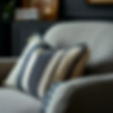 Textural Contrast and Detail Close-up of a black and white stripe cushion on a stylish armchair