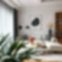 Elegant living room featuring black and white stripe cushions