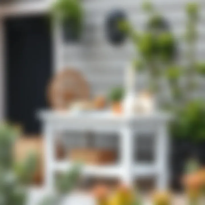 Enhancing Outdoor Spaces with Decorative Touches White wood outdoor side table adorned with plants and decorative items