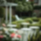 Elevated Garden Aesthetics with White Wood Tables Elegant arrangement of white wood outdoor side tables in a serene garden