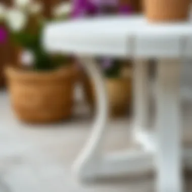 The Textural Charm of White Wood Craftsmanship Close-up view of white wood outdoor side table showcasing its texture and finish