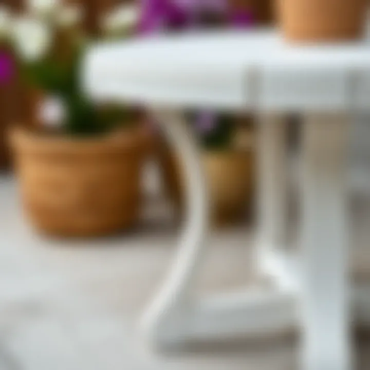 The Textural Charm of White Wood Craftsmanship Close-up view of white wood outdoor side table showcasing its texture and finish