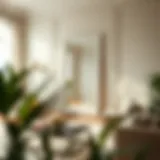 Elegant Living Room with White Framed Floor Mirror Elegant white framed floor mirror in a modern living room setting