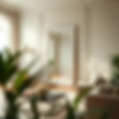 Elegant Living Room with White Framed Floor Mirror Elegant white framed floor mirror in a modern living room setting