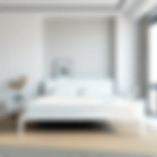 Sleek Design in Minimalist Décor Sleek white modern bedframe in a minimalist bedroom