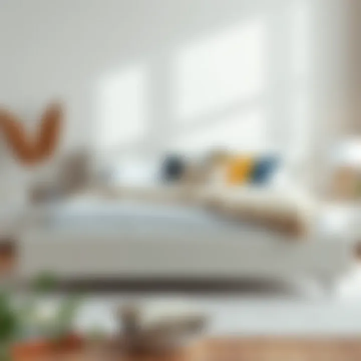 Stylish Integration with Contemporary Textiles White modern bedframe styled with contemporary bedding