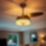 Elegant Tiffany crystal ceiling fan illuminating a modern living room