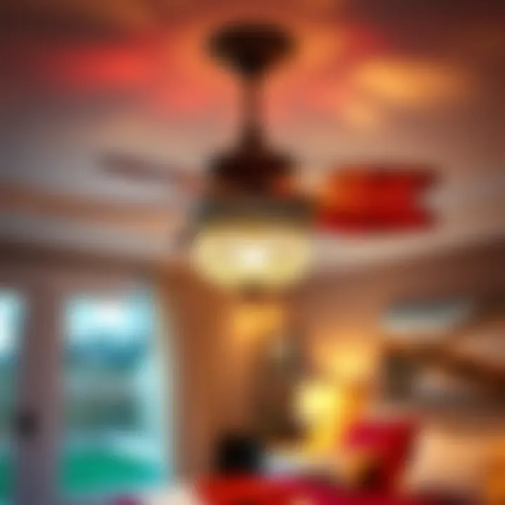 Tiffany crystal ceiling fan showcasing its vibrant colors in a cozy bedroom