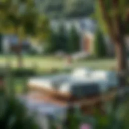 Elegant and portable travel bed frame showcased in a serene outdoor setting