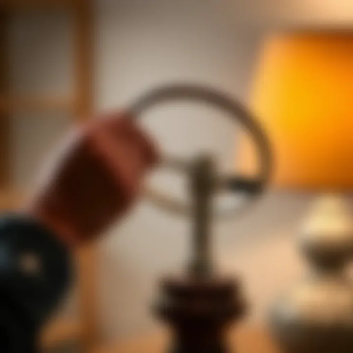 Installing a Lamp Shade Holder Ring Installation of a lamp shade holder ring on a lamp base