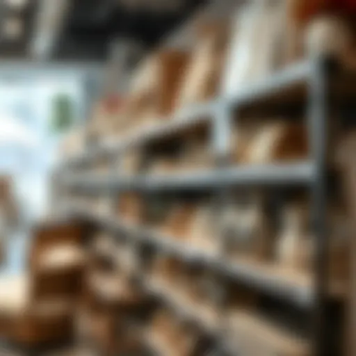 Organized Discount Shelf in Retail A well-organized discount shelf showcasing various home furnishings and decor items