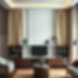 Elegant Shelving Enhancement with Curtains Elegant curtains enhancing a modern shelving unit